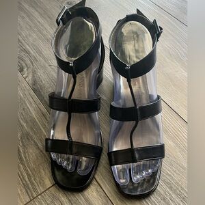 Yves Saint Laurent Italy YSL Black leather Strappy Sandals vintage block heel 7